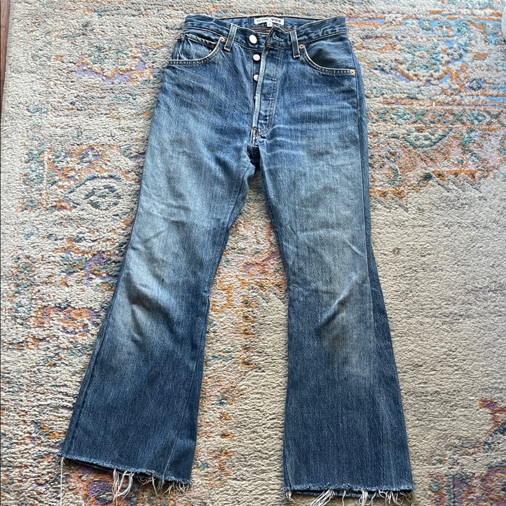 Re/Done Blue Washed Denim Wide Leg Jeans